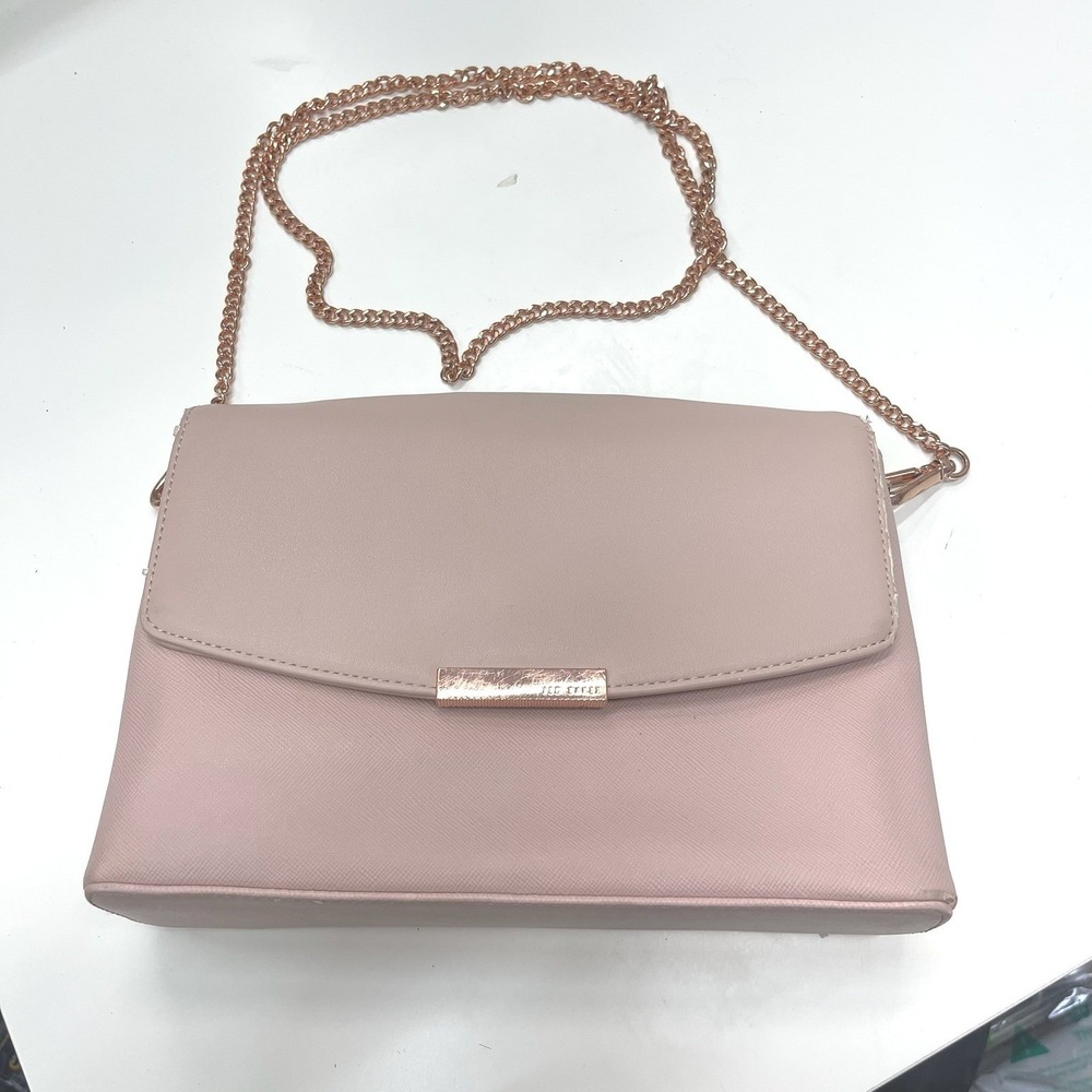 Ted Baker Pale Pink Saffiano Crossbody Bag Rose Gold Chain Strap Envelope Clutch